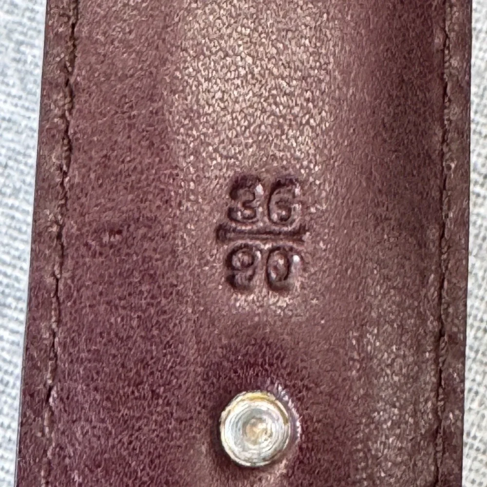 Polo Ralph Lauren Mens Burgundy Italian Leather Belt Size 36 Silver Logo Plaque